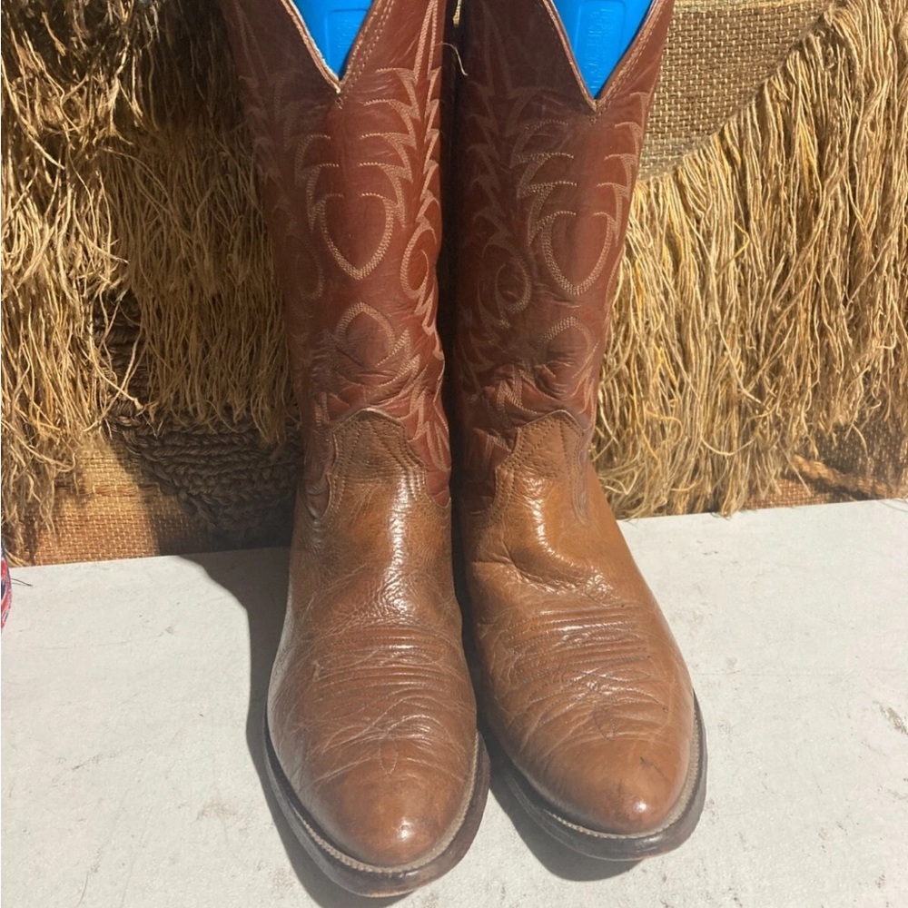 Nocona Brown Leather Heeled Cowboy Boots